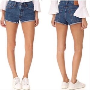 Levi’s White Oak Denim Button Fly High Rise Frayed Fringe Hem Shorts Size 24